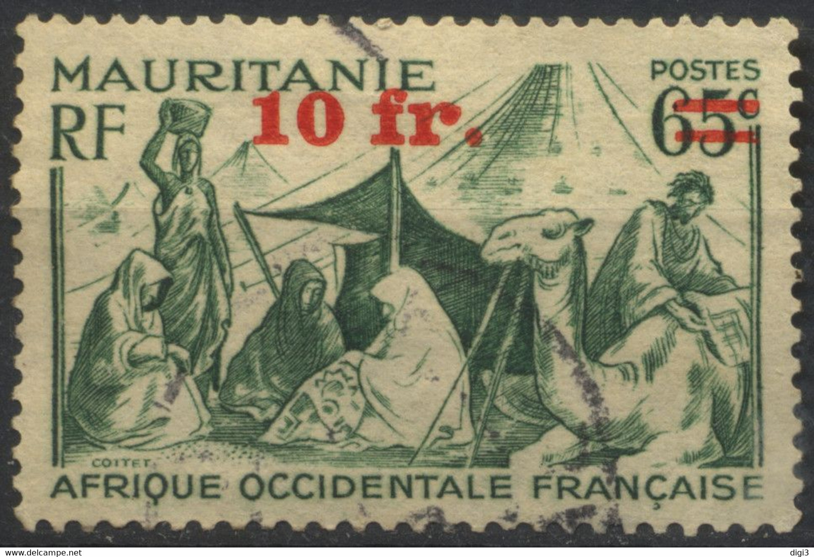 A.O.F., Mauritanie, 1913.16, Bédouins, Campement, Surcharge Rouge 10 Fr. Sur 65 C., Oblitéré - Used Stamps