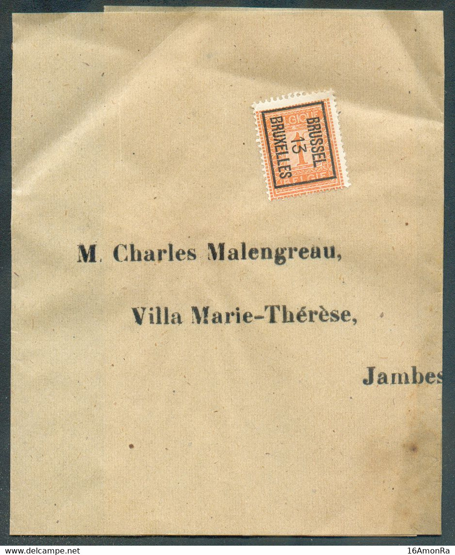 1 Centime PELLENS Ann. PREO BRUSSEL 13 BRUXELLES sur Bande D'imprimée Vers Jambes - 18558 - Typografisch 1906-12 (Wapenschild)