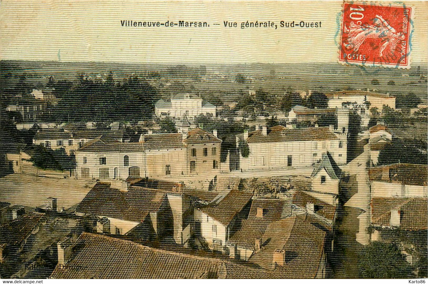 Villeneuve De Marsan * Vue Générale Du Village , Sud Ouest * Cpa Toilée Colorisée - Villeneuve De Marsan