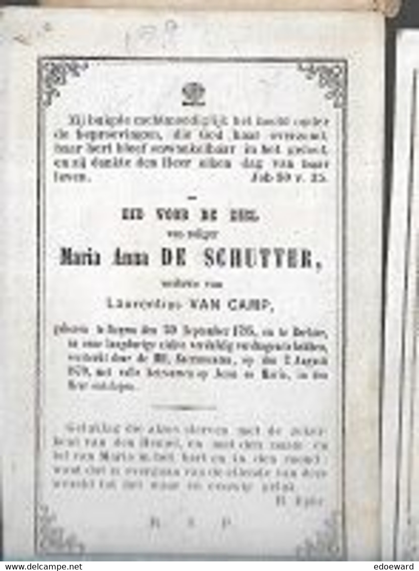 18/08/A/   °  ITEGEM 1795 + BERLAER  1870  MARIA DE SCHUTTER - Religion & Esotericism