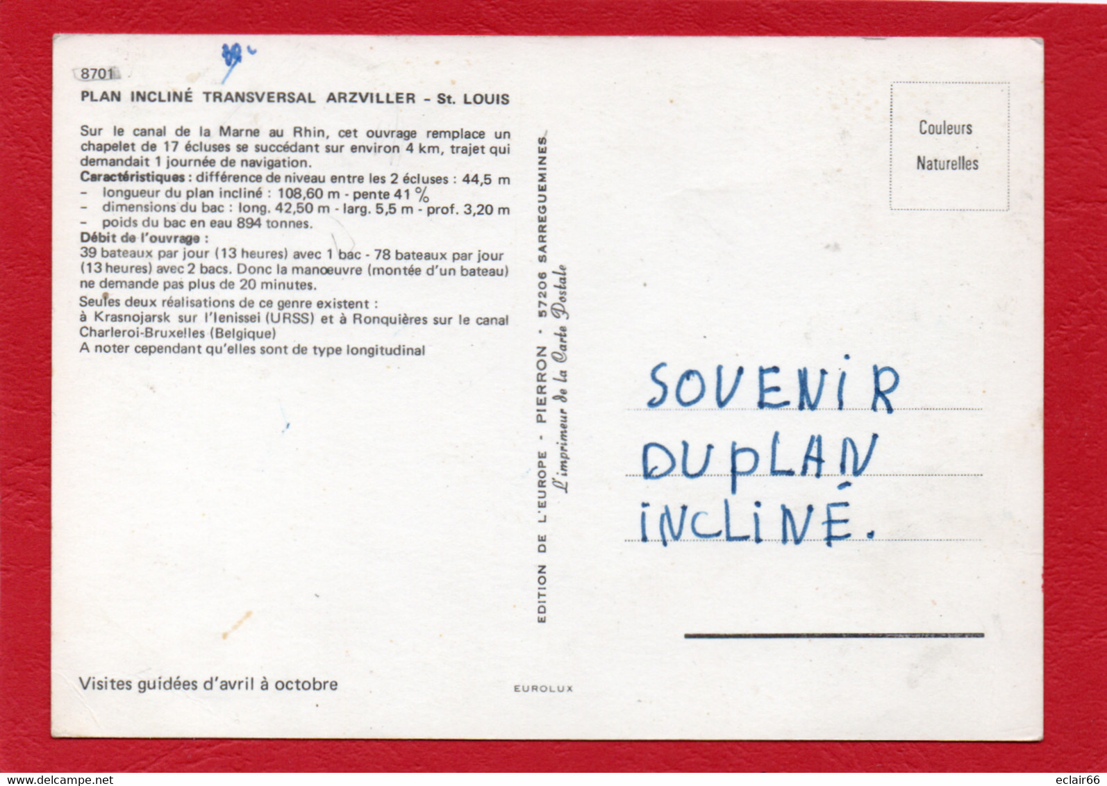 57 ARZVILLER PLAN INCLINE TRANSVERSAL CPM Lire Sur La Partie Verso De La Carte - Arzviller