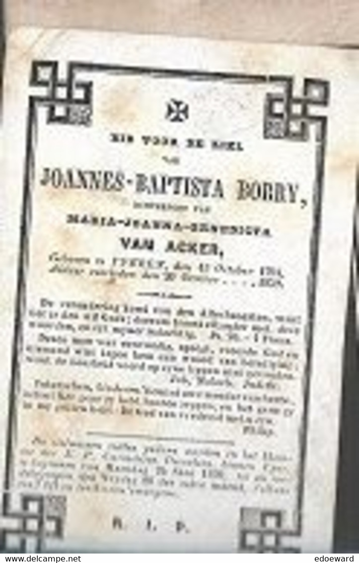 18/08/B//   ° YPEREN 1794  + 1859   JOANNES BORRY - Religion & Esotérisme