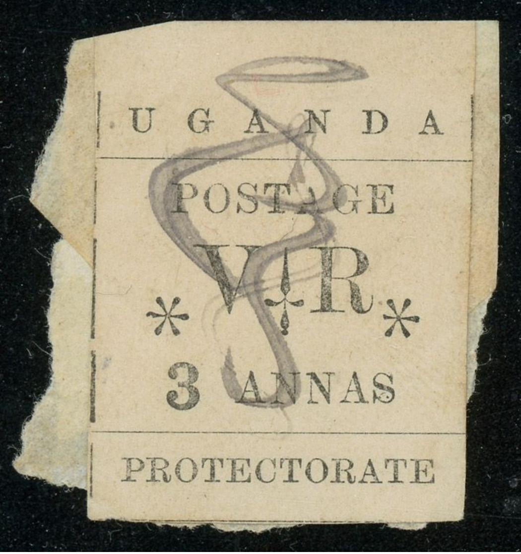 Uganda Protectorate 1896 Type-set 3a Black Cancelled In Ink On Small Piece, Perfect Condition, SG 57, Signed, Uncommon - Ouganda (...-1962)