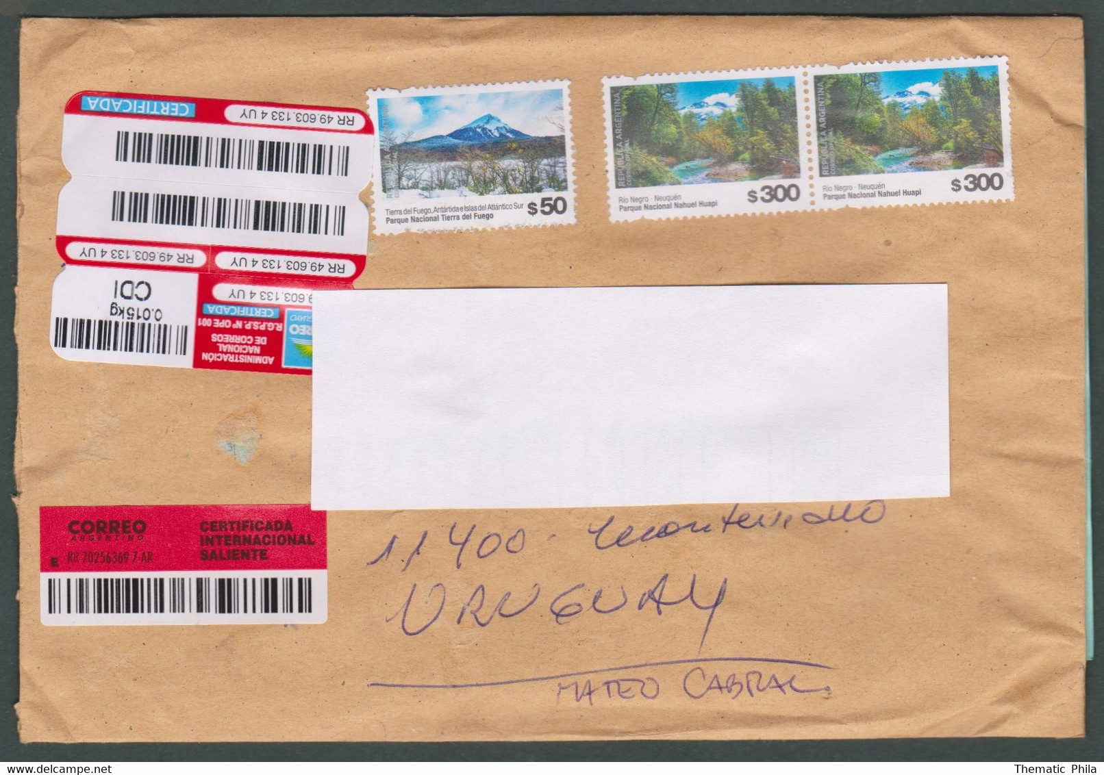 2020 Argentina Circulated Recommended Cover To Montevideo Uruguay - Tierra Del Fuego Mountains Landscape - Covers & Documents