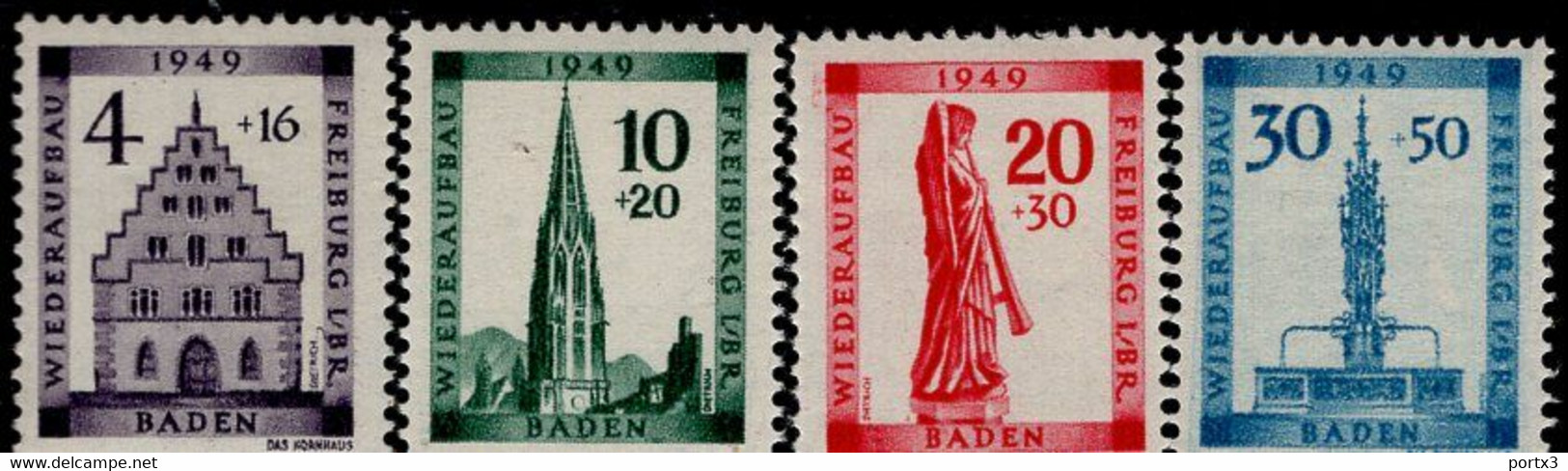 Baden 38 - 41 A Wiederaufbau Freiburg MLH Mint Falz * - Altri & Non Classificati