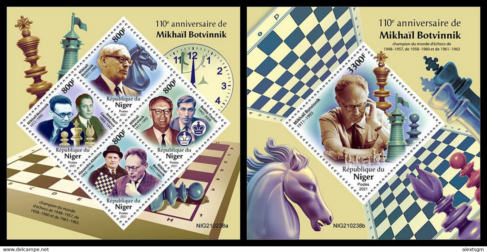 NIGER 2021 - Mikhail Botvinnik, Chess. M/S + S/S Official Issue [NIG210238] - Chess