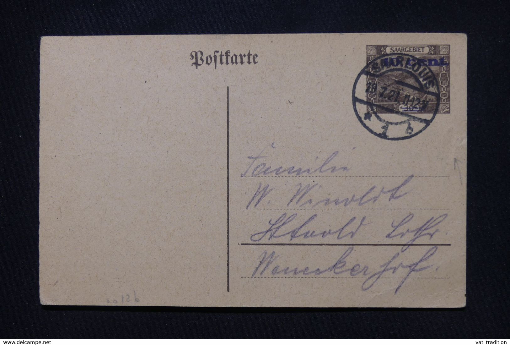 SARRE - Entier Postal Surchargé, De Saarlouis En 1921 - L 105037 - Postal Stationery