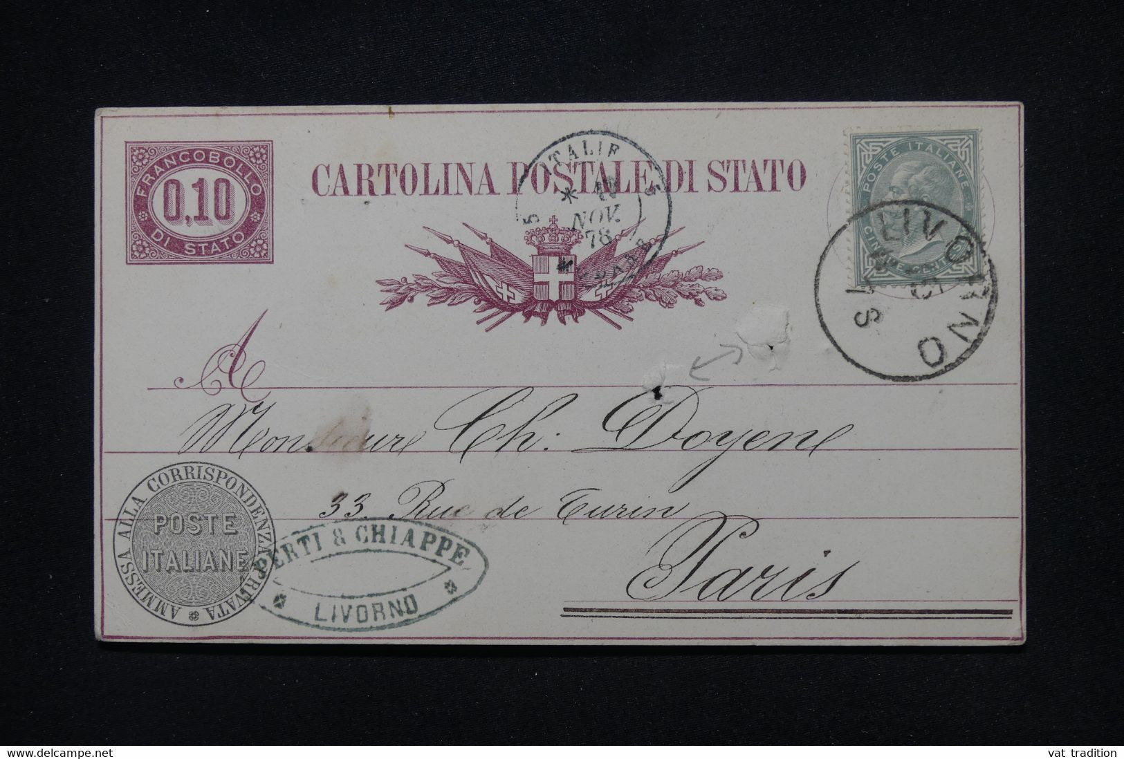 ITALIE - Entier Postal + Complément De Livorno Pour Paris En 1878 - L 105038 - Stamped Stationery