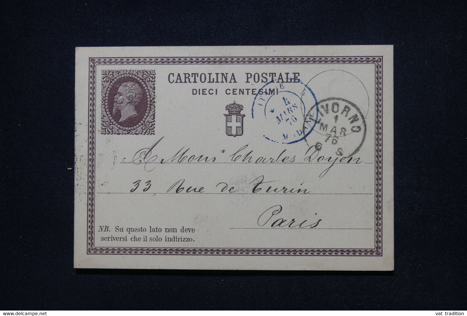 ITALIE - Entier Postal De Livorno Pour Paris En 1876 Avec Cachet Bleu D'entrée En France Par Modane - L 105039 - Ganzsachen