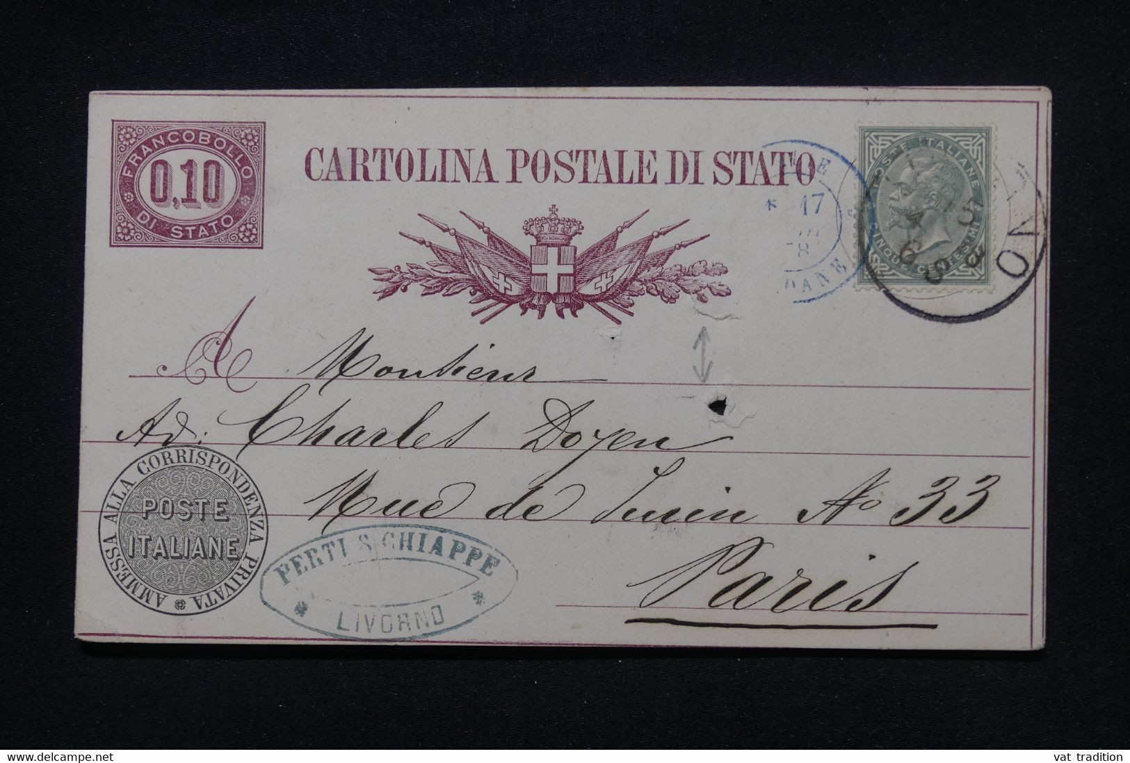 ITALIE - Entier Postal + Complément De Livorno Pour Paris En 1878 - L 105057 - Interi Postali