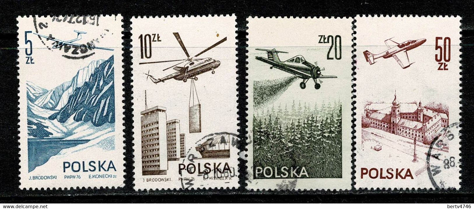Polska  1976/78 Yv. PA 55, 56, 57, 58  Obl/gebr/used - Usados