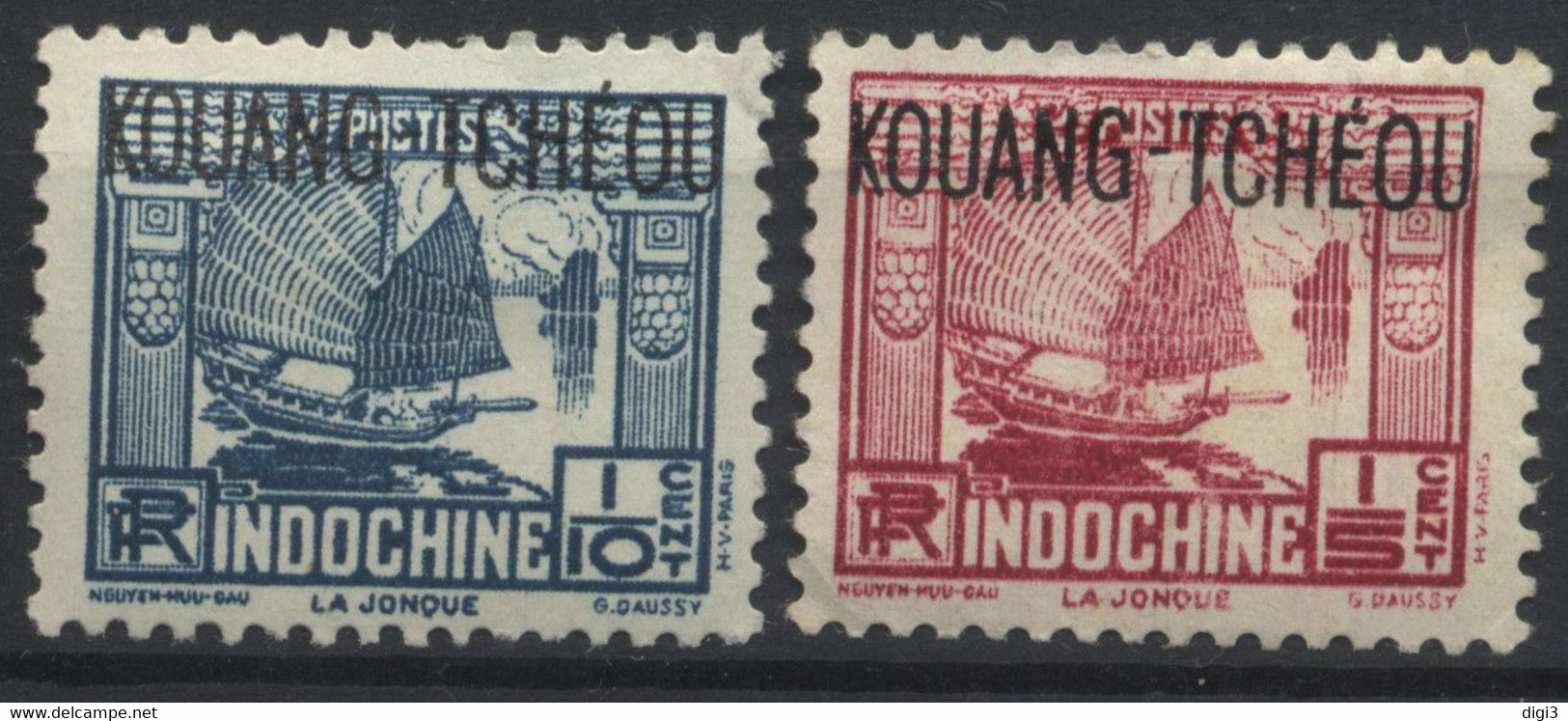 France, Kouang-Tchéou, 1937, Timbres Indochine (Jonque), Surimpression KOUANG-TCHEU, 1/10-1/5 C., Neufs MH* - Nuevos