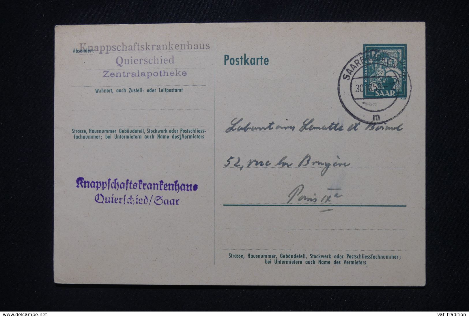 SARRE - Entier Postal De Saarbrücken Pour La France En 1953 - L 105069 - Postal Stationery