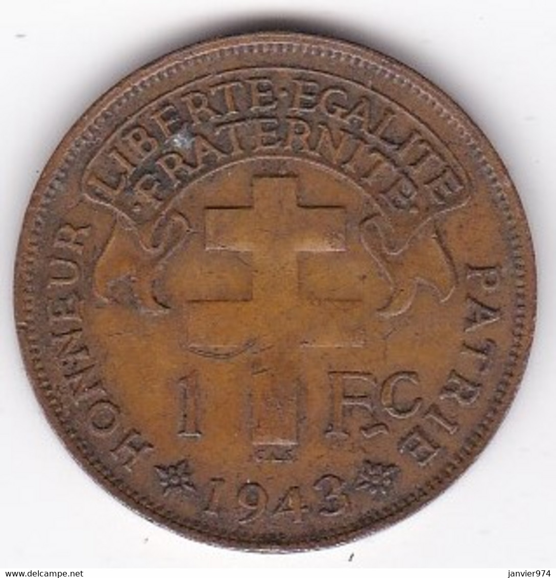 MADAGASCAR. FRANCE LIBRE. 1 Franc 1943. BRONZE, Lec 94 - Madagascar