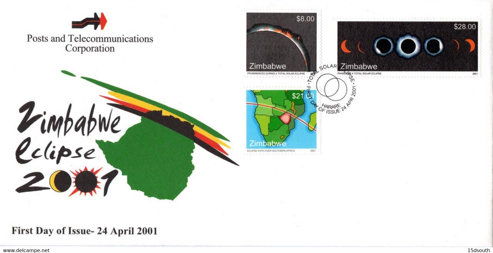 Zimbabwe - 2001 Solar Eclipse FDC # SG 1050-1052 - Astronomy