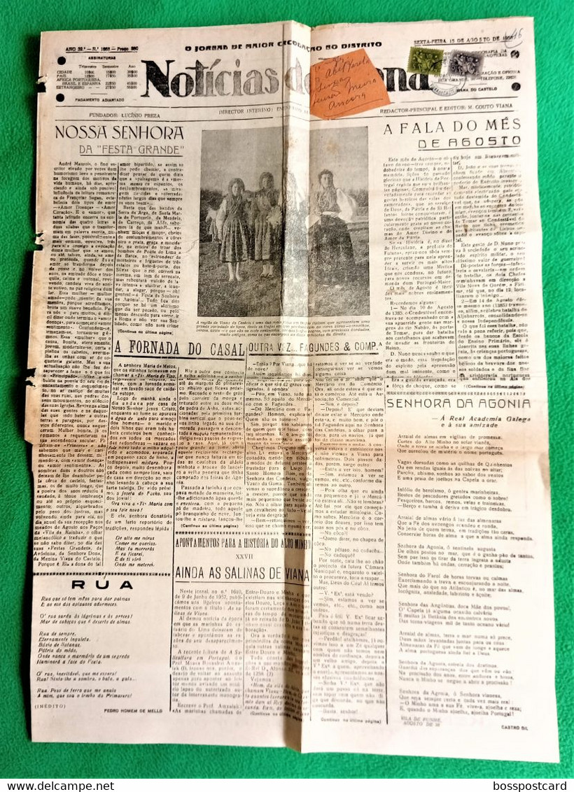 Viana Do Castelo - Jornal Notícias De Viana Nº 1668, 15 De Agosto De 1958 - Imprensa (jornal C/ 4 Folhas, Incompleto?) - Informations Générales