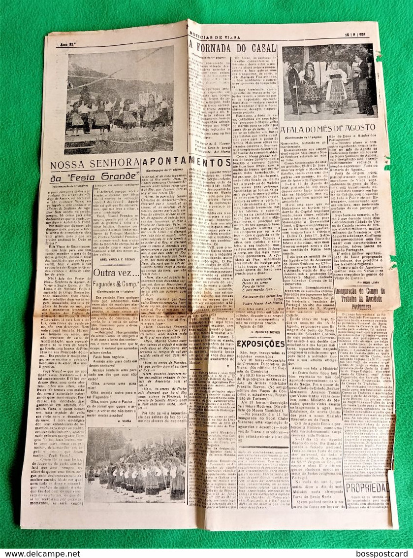 Viana Do Castelo - Jornal Notícias De Viana Nº 1668, 15 De Agosto De 1958 - Imprensa (jornal C/ 4 Folhas, Incompleto?) - Informations Générales