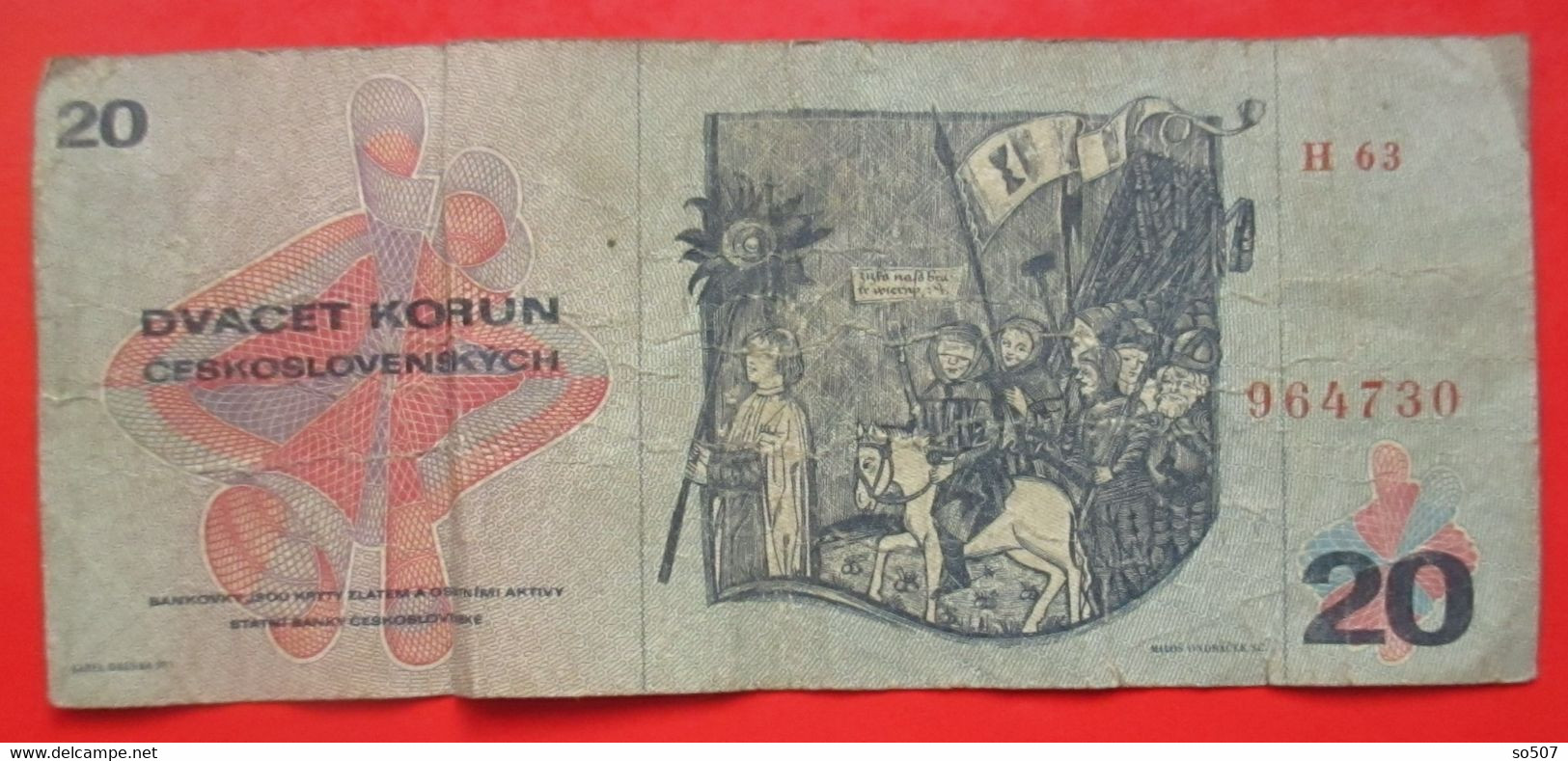 X1- 20 Korun 1970. Czechoslovakia- Twenty Koruna, Jan Zizka,Husite Soldiers, Circulated Banknote - Czechoslovakia