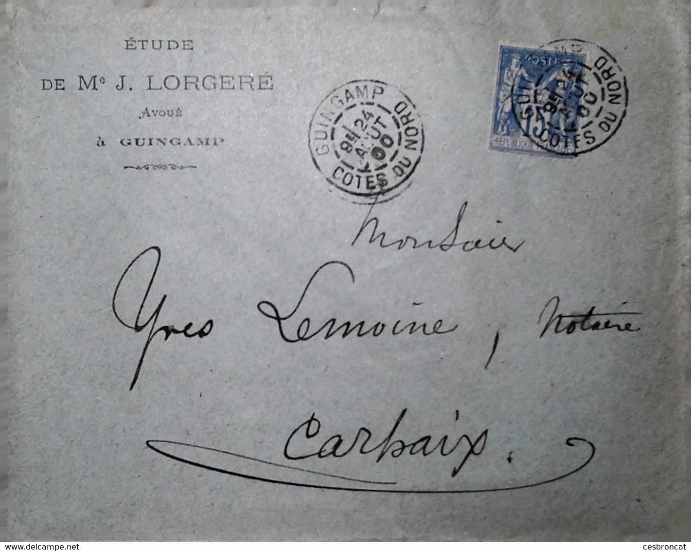 H 1 Lettre/document / Carte Postale /entier / 1900 Guingamp - 1877-1920: Période Semi Moderne