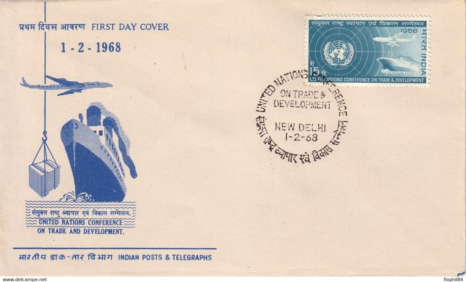 INDE - NEW DELHI - 1-2-1968 - UNITED NATIONS CONFERENCE. - FDC