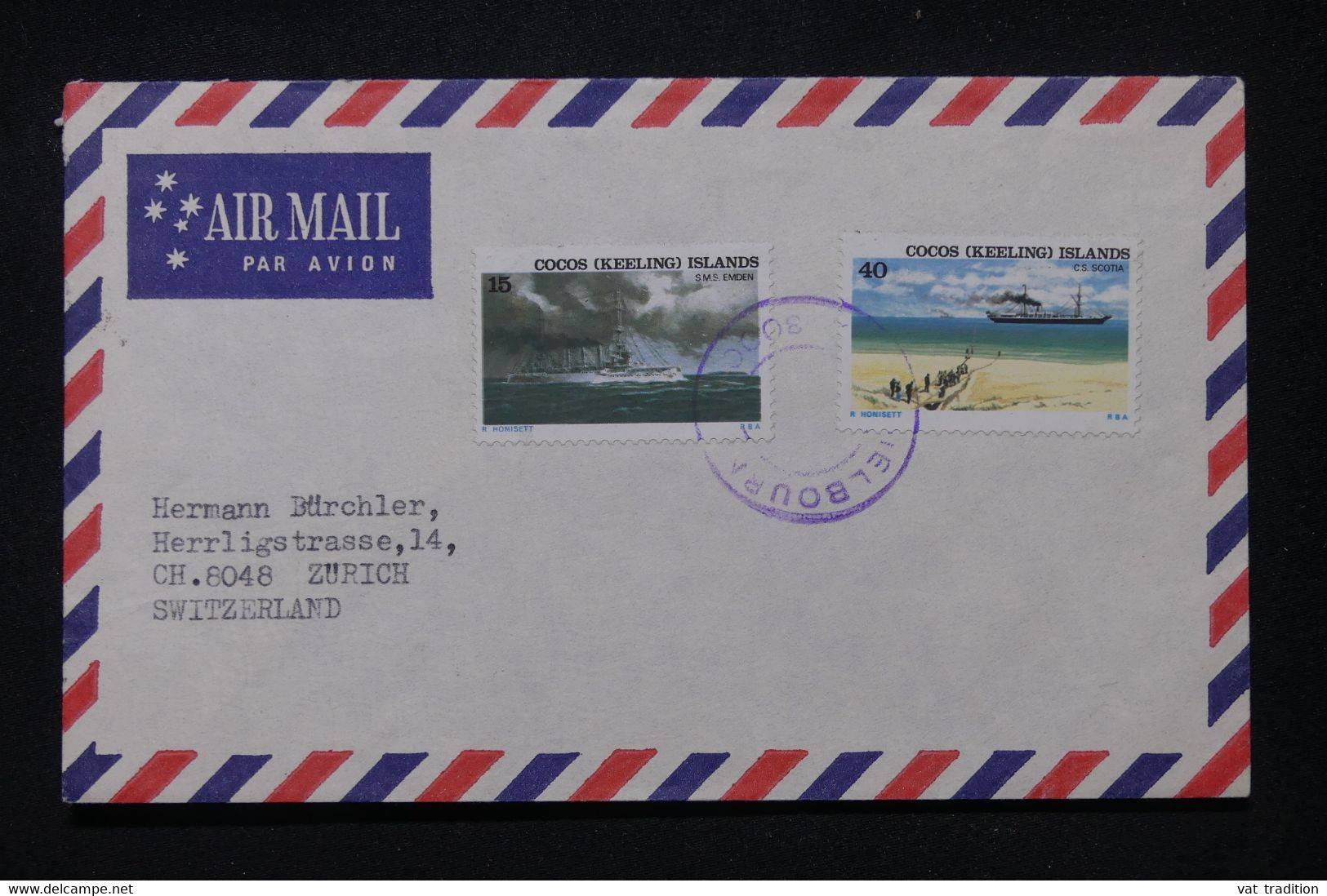 COCOS KEELING - Enveloppe Pour La Suisse , Oblitération De Melbourne- L 105127 - Islas Cocos (Keeling)