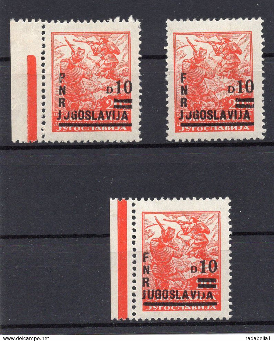 1948 YUGOSLAVIA, ERROR, JJGOSLAVIA, 10 DIN OVERPRINT, SET OF 3 STAMPS, MNH - Non Dentelés, épreuves & Variétés