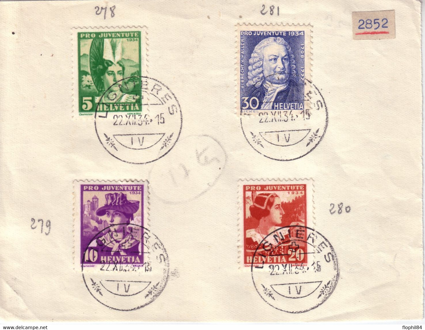 LIGNIERES - 22-7-1934 - SERIE 278 A 281 - SUR PETITE FEUILLET - COTE 13€ OBLITERE. - Poststempel