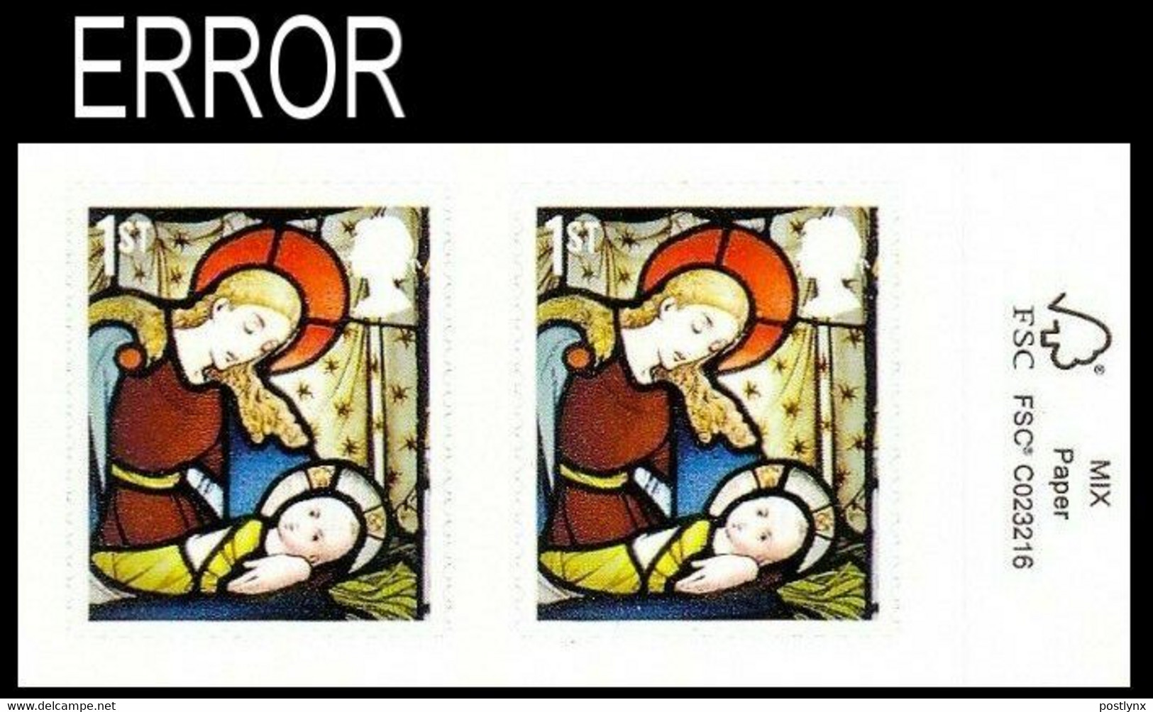 GREAT BRITAIN 2020 Stainless Glass Christmas Madonna Jesus 1st CORNER.PAIR ERROR:Intact Matrix GB St Andrew’s Church, Co - Variétés, Erreurs & Curiosités