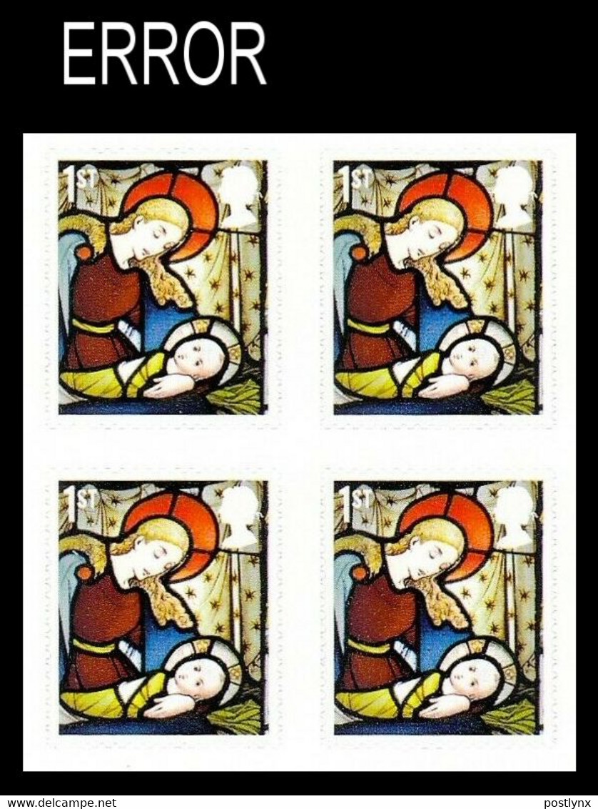 GREAT BRITAIN 2020 Stainless Glass Christmas Madonna Jesus 1st 4-BLOCK ERROR:Intact Matrix GB St Andrew’s Church Coln Ro - Variétés, Erreurs & Curiosités