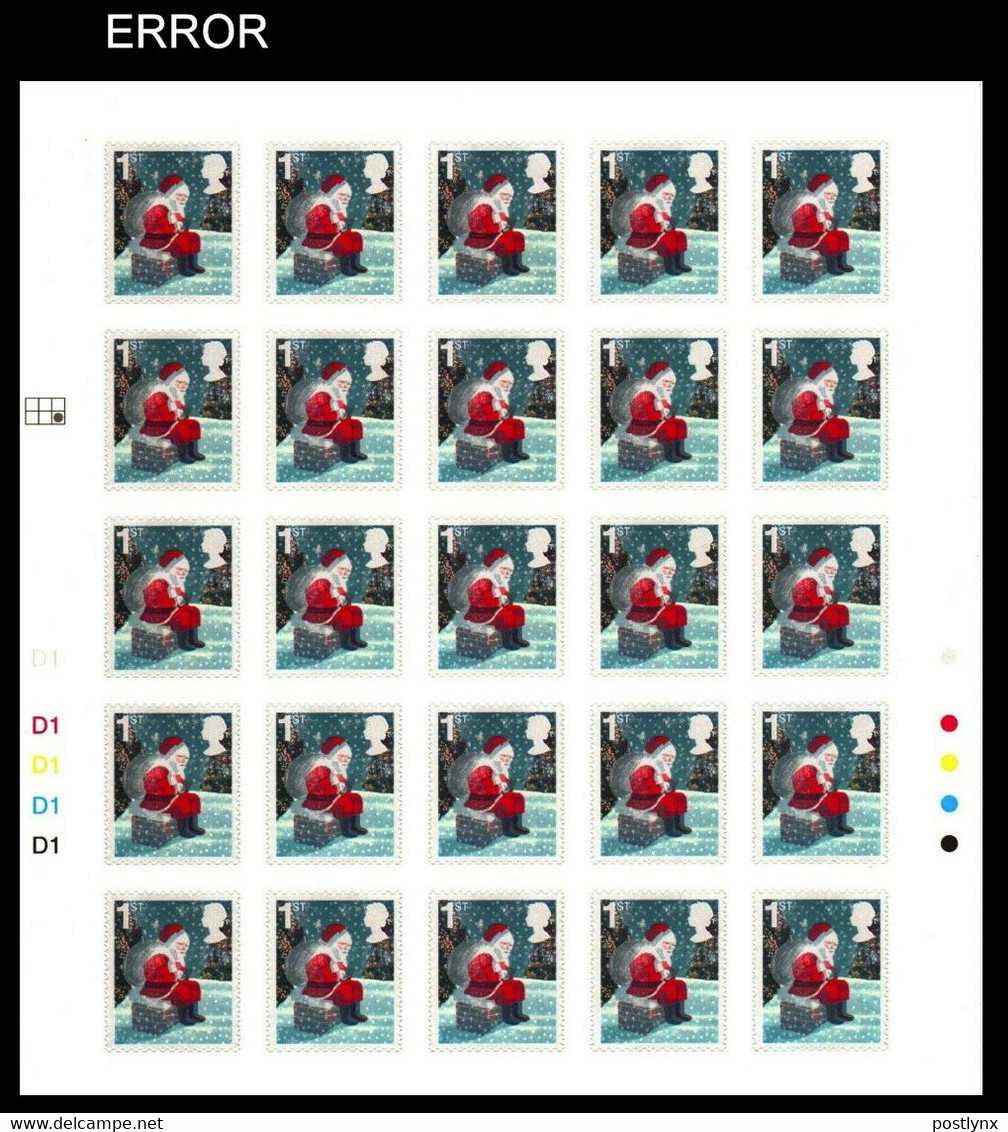 GREAT BRITAIN 2006 Xmas Christmas 1st Santa Claus COMPLETE SHEET:25 Stamps ERROR:Intact Matrix Pp GB - Abarten & Kuriositäten