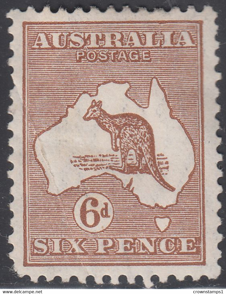 1929 AUSTRALIA KANGAROO 6d CHESTNUT / SMALL MULTIPLE WMK (SG#107) MH FINE - Ongebruikt