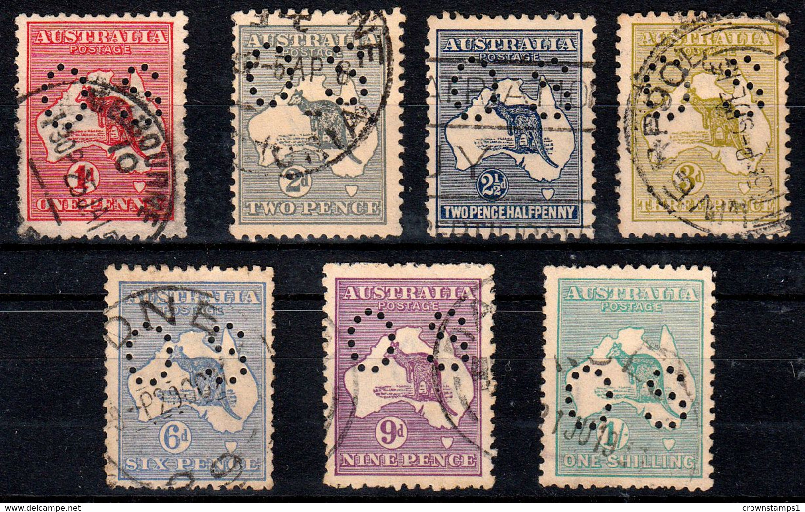 1915-28 AUSTRALIA KANGAROO OFFICIAL 7 VALUES (SG# O43-O48) FINE USED - Dienstzegels