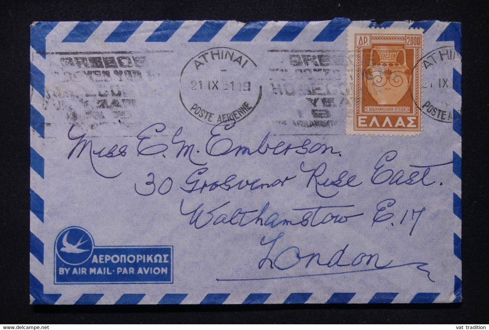 GRECE - Enveloppe De Athènes Pour Londres En 1951 - L 105130 - Brieven En Documenten