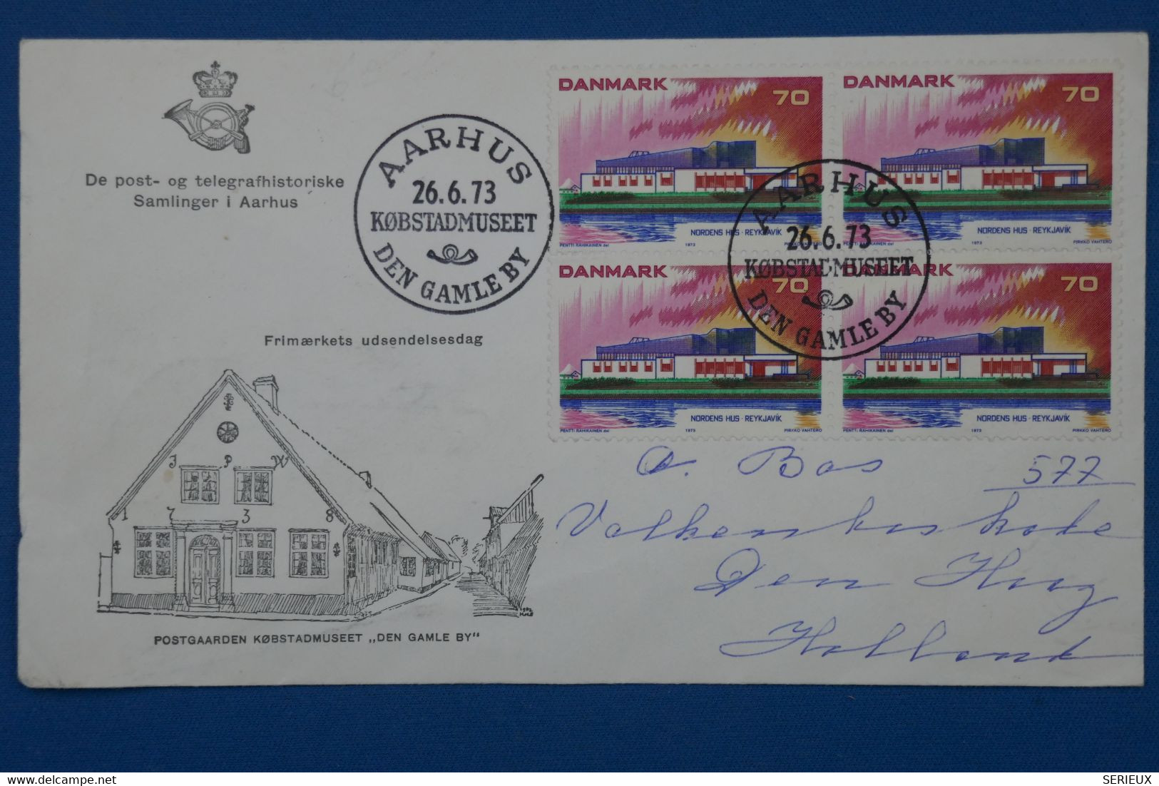 #4  DANEMARK   BELLE LETTRE    1973   AARHUS POUR HOLLAND  + BLOC DE 4 T.P  +AFFRANCH. PLAISANT - Lettres & Documents