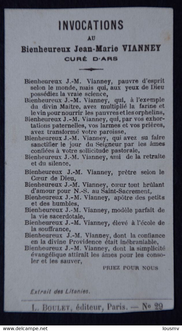 Invocations Au Bienheureux Jean-marie Vianney - Curé D'Ars - Extrait Des Litanies - Souvenir D'Ars - (n° 21152) - Images Religieuses