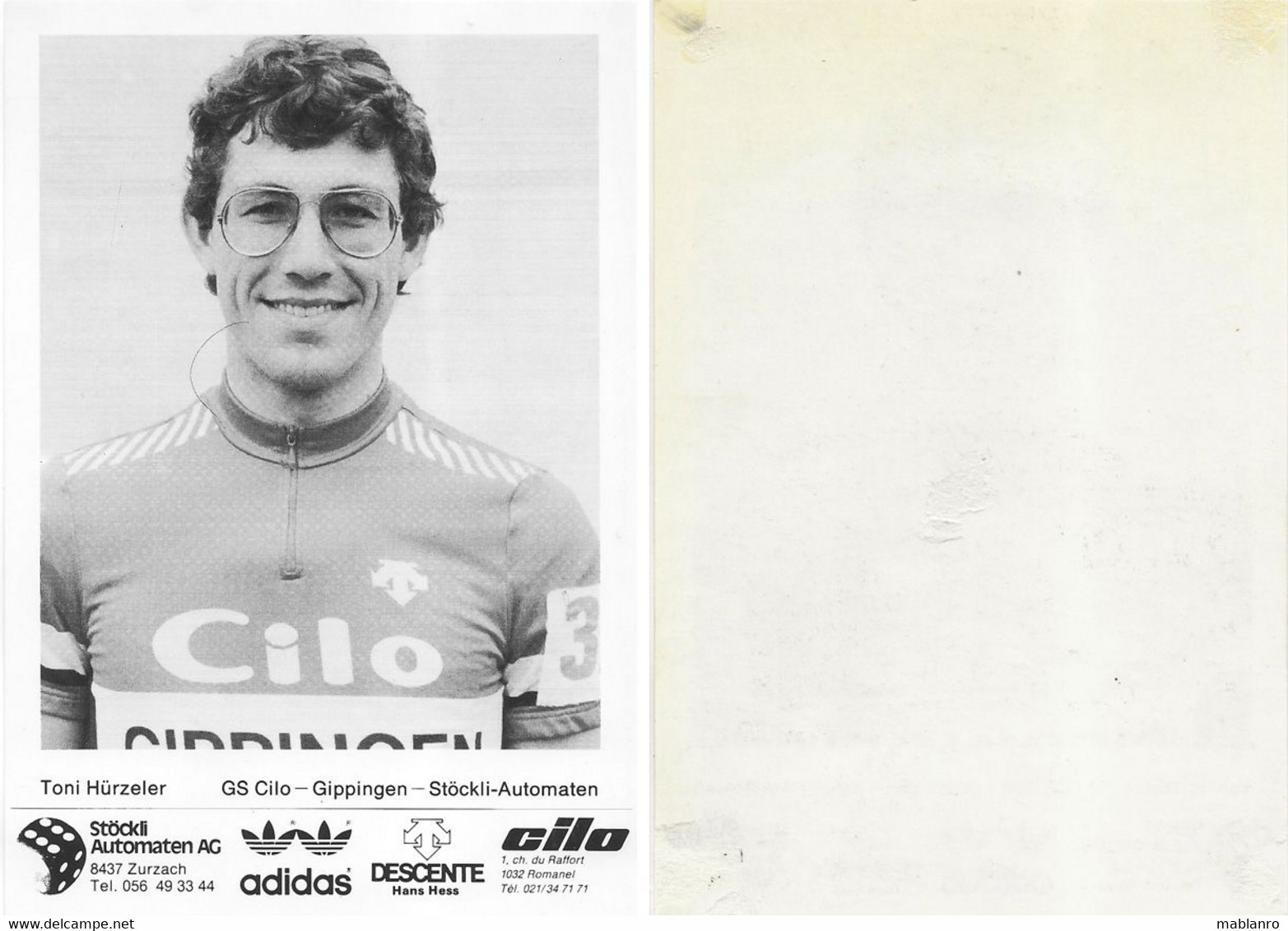 CARTE CYCLISME TONI HURZELER TEAM CILO - GIPPIGEN 1984 ( VOIR PARTIE ARRIERE ) - Wielrennen