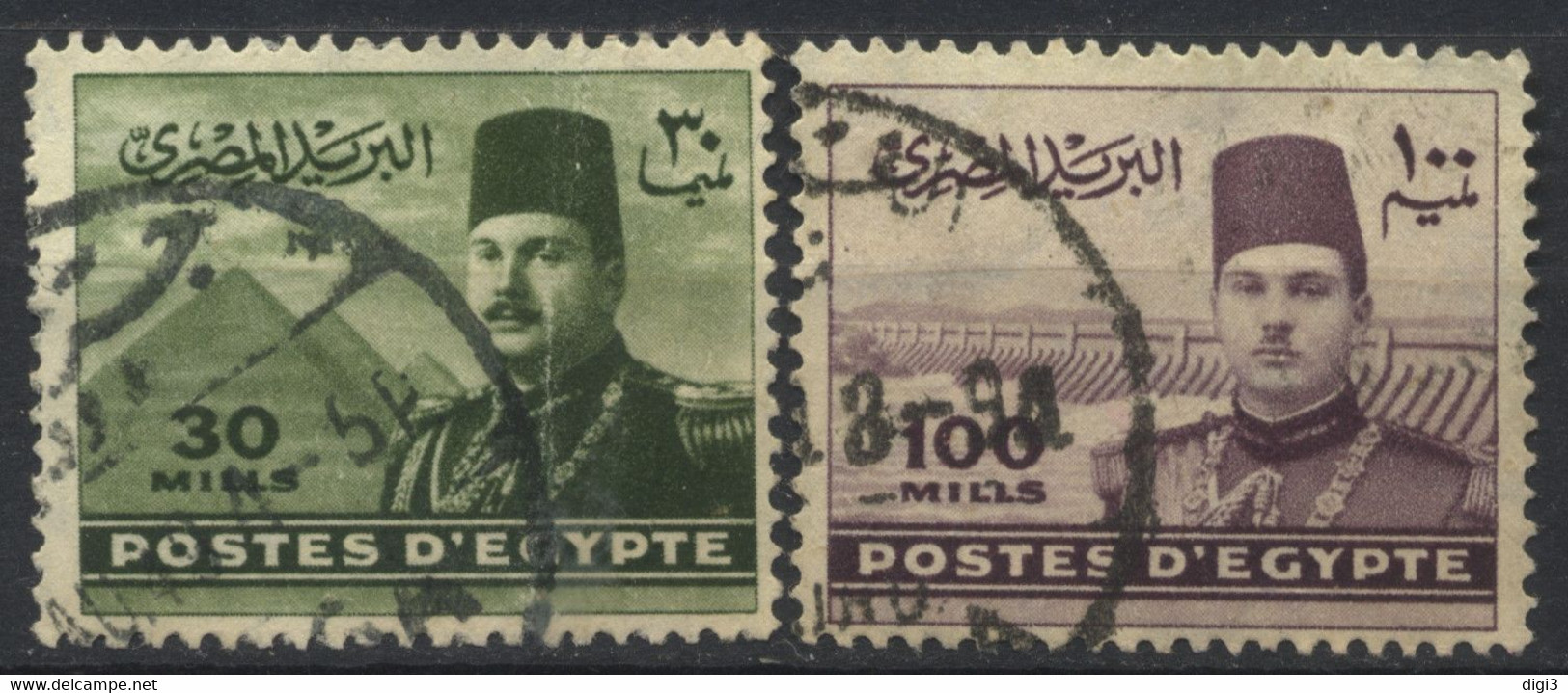 Égypte, 1947-48, Roi Farouk, Monuments, 30, 100 M, Oblitérés - Gebruikt