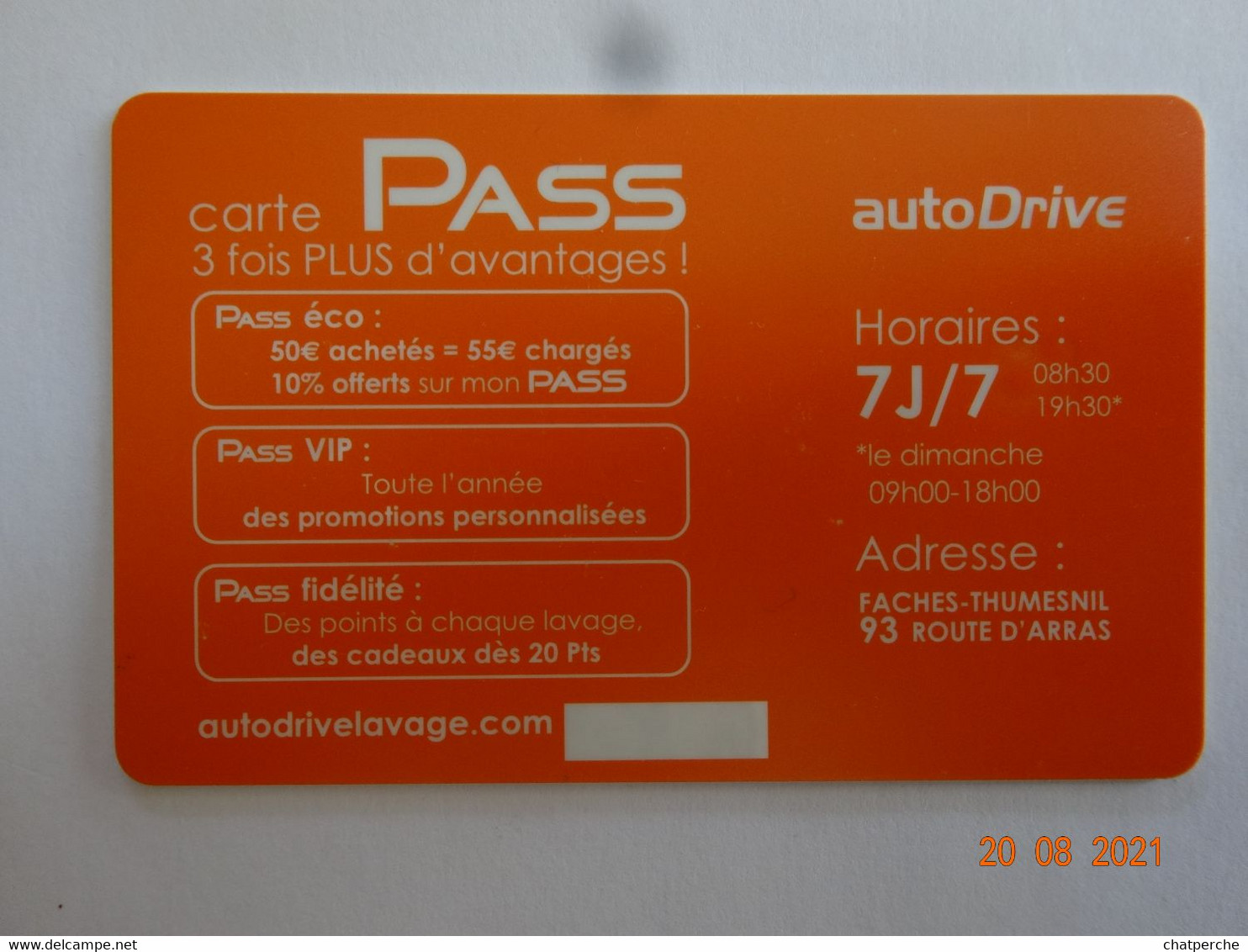 CARTE A PUCE  CHIP CARD LAVAGE CARTE MULTI SERVICES AUTO DRIVE CARTE PASS HORAIRES 8H30 /19H30 - Car Wash Cards