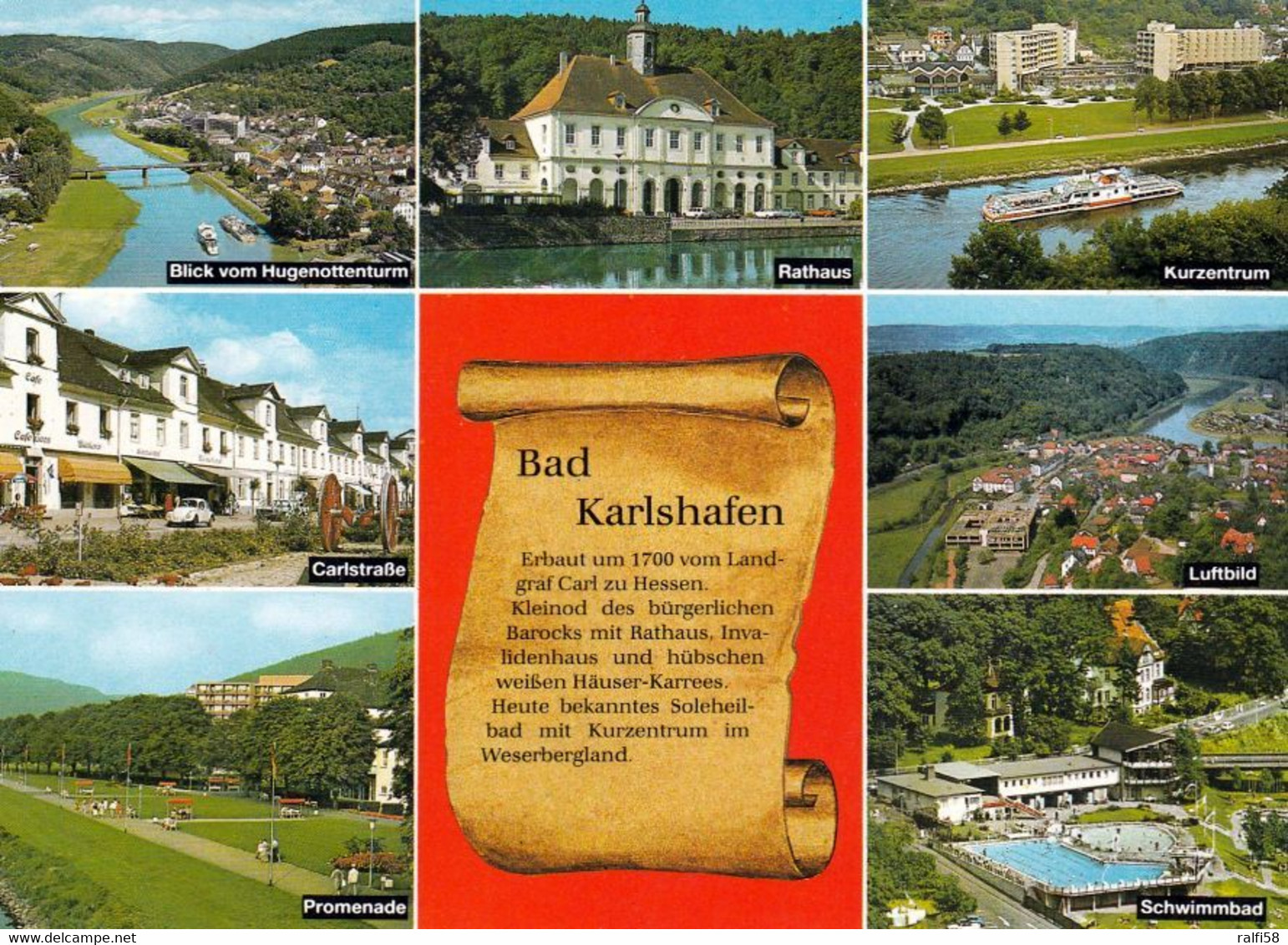 1 AK Germany / Hessen * Chronikkarte Der Stadt Bad Karlshafen Mit Rathaus, Kurzentrum, Carlstraße, Luftbild, Promenade * - Bad Karlshafen