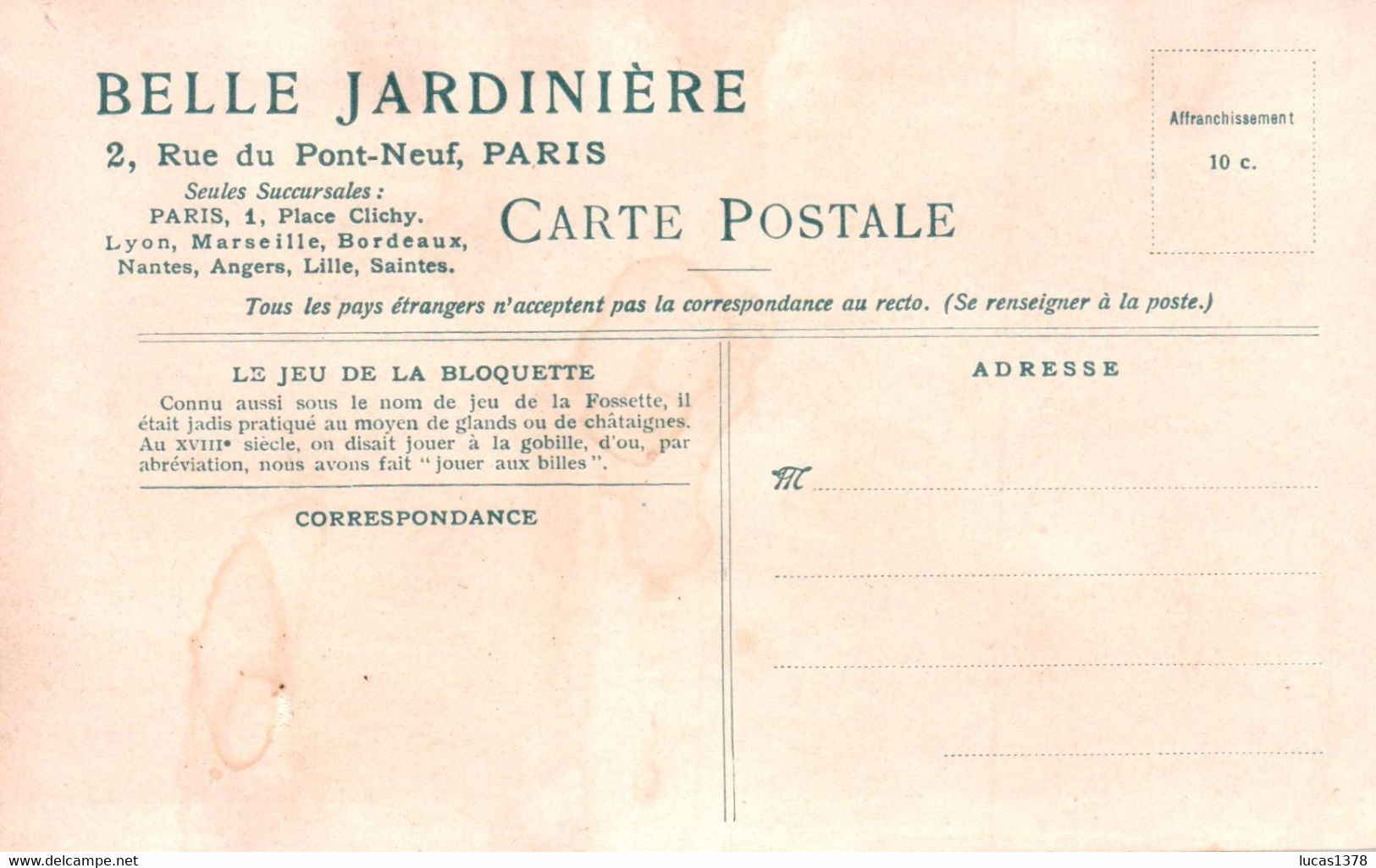 CARTE PUBLICITAIRE BELLE JARDINIERE / SERIE SPORTS ET JEUX D ADRESSE / LA BLOQUETTE - Sonstige & Ohne Zuordnung