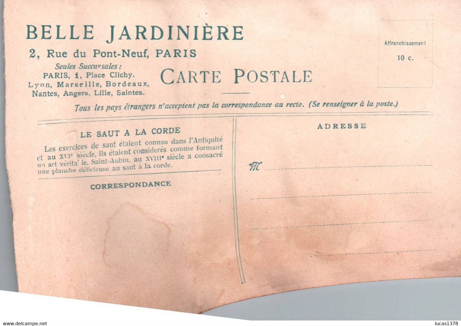 CARTE PUBLICITAIRE BELLE JARDINIERE / SERIE SPORTS ET JEUX D ADRESSE / LE JEU DE LA CORDE - Sonstige & Ohne Zuordnung