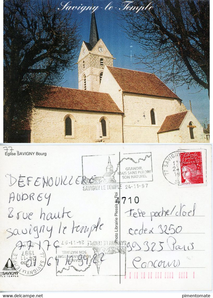 SAVIGNY LE TEMPLE EGLISE BOURG FLAMME POSTALE 1997 - Savigny Le Temple