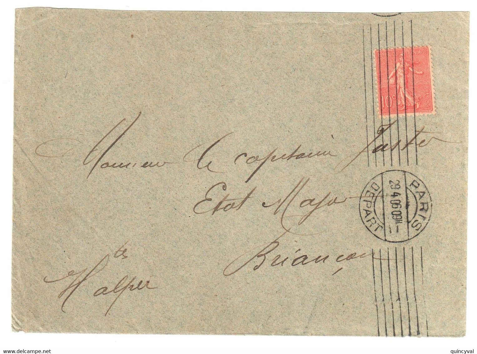 PARIS Lettre 10c Semeuse Lignée Yv 129 Ob 29 4 1909 Meca KRAG Paris/Départ Dreyfus A00014  O 7 Lignes Droites égales - Briefe U. Dokumente