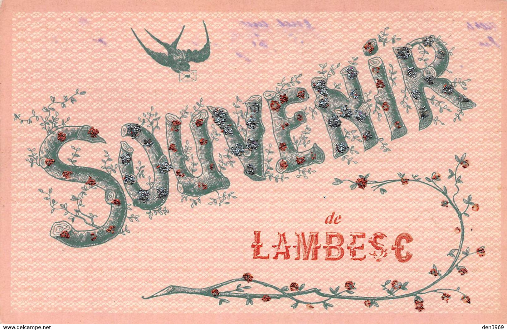 Souvenir De LAMBESC - Carte Fantaisie Avec Paillettes - Hirondelle - Lambesc