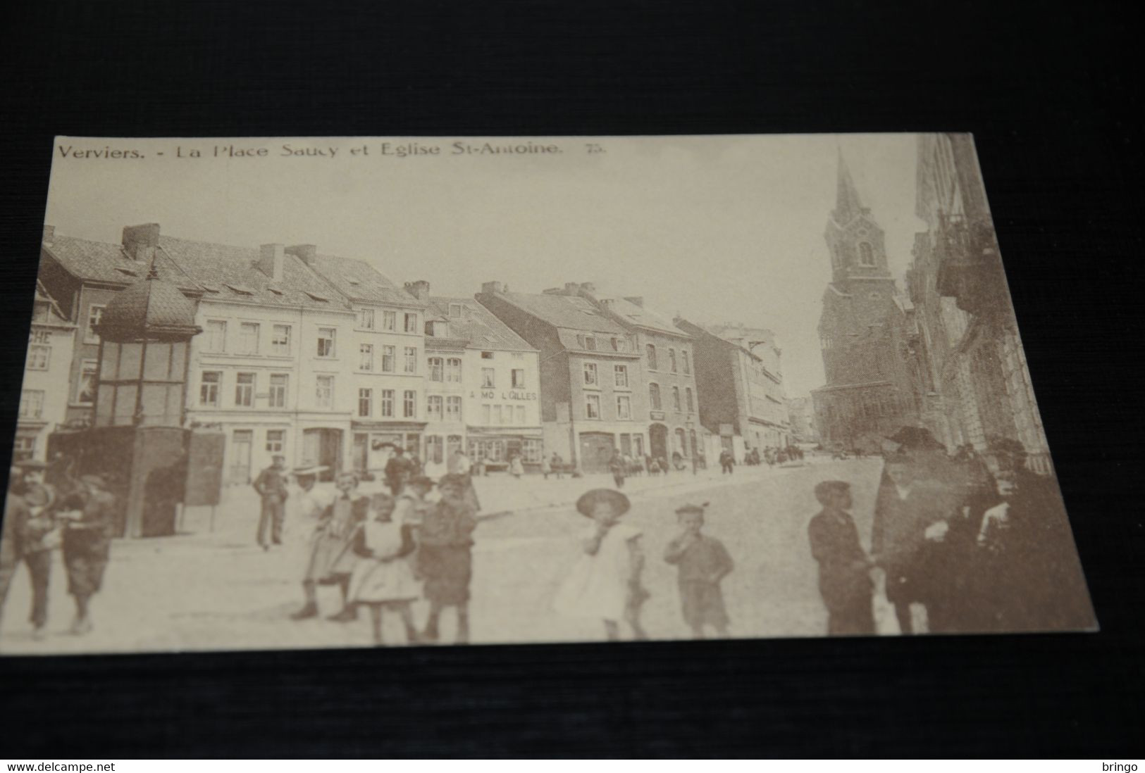 32077- VERVIERS, LA PLACE SAUCY ET EGLISE, POSTKAART HERUITGAVE PERRETTE, NOVESIA, DE BEUKELAER / RECLAME - Verviers