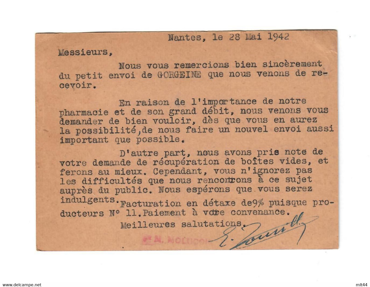 CTH - Pharmacie Principale - Rue Du Calvaire 44 - Nantes - Cor. Commerciale (28/05/1942) - Pubblicitari