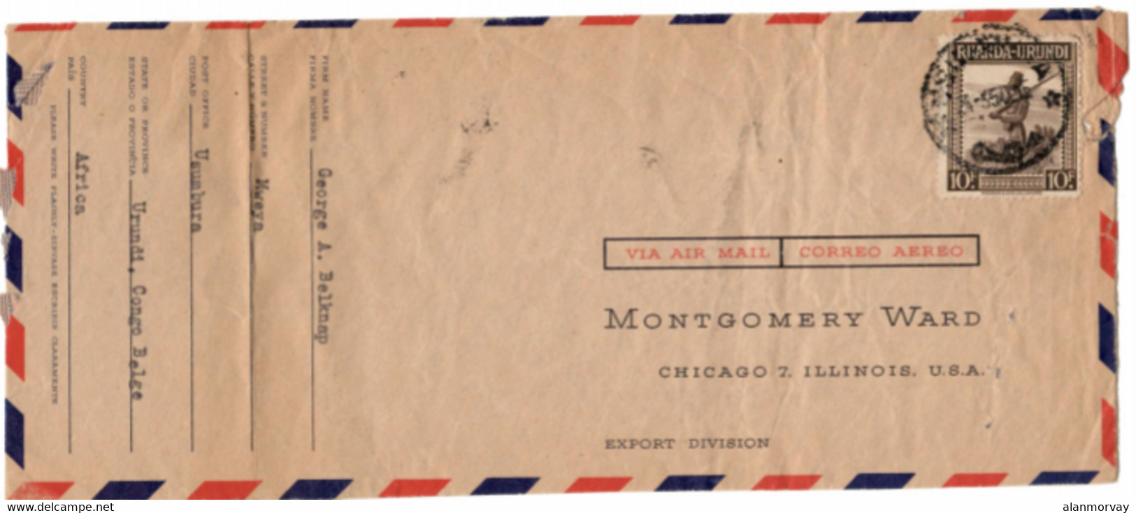 Ruanda-Urundi- Cover 1950 Usumburu To USA - Cartas & Documentos