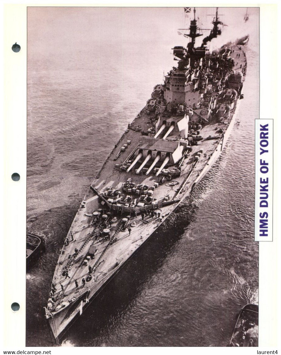 (25 X 19 Cm) (21-8-2021) S - Photo And Info Sheet On Warship - UK  HMS Duke Of York - Autres & Non Classés