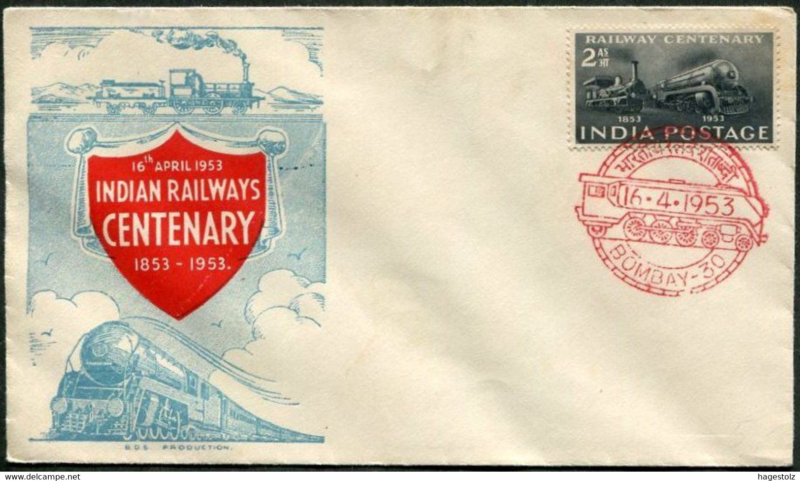 India 1953 Railway Centenary FDC Train Steam Locomotive Dampflok Zug Eisenbahn Indien Chemin De Fer Inde Premier Jour - Treni