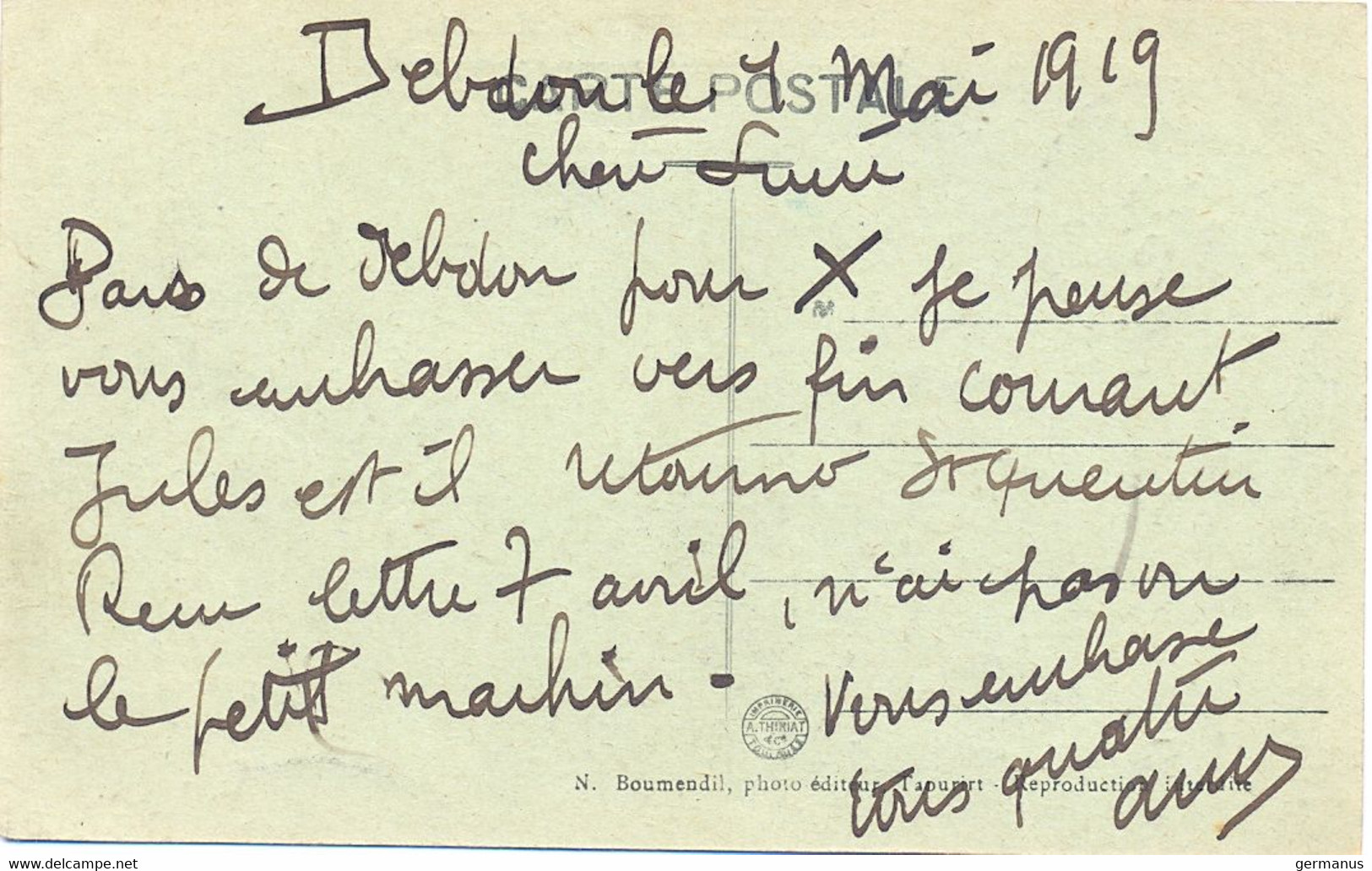 MILITAIRE POSTE DE DEBDOU * LE COMMANDANT D’ETAPES * MAROC TàD RECETTE-DISTRIBUTION - Military Postmarks From 1900 (out Of Wars Periods)